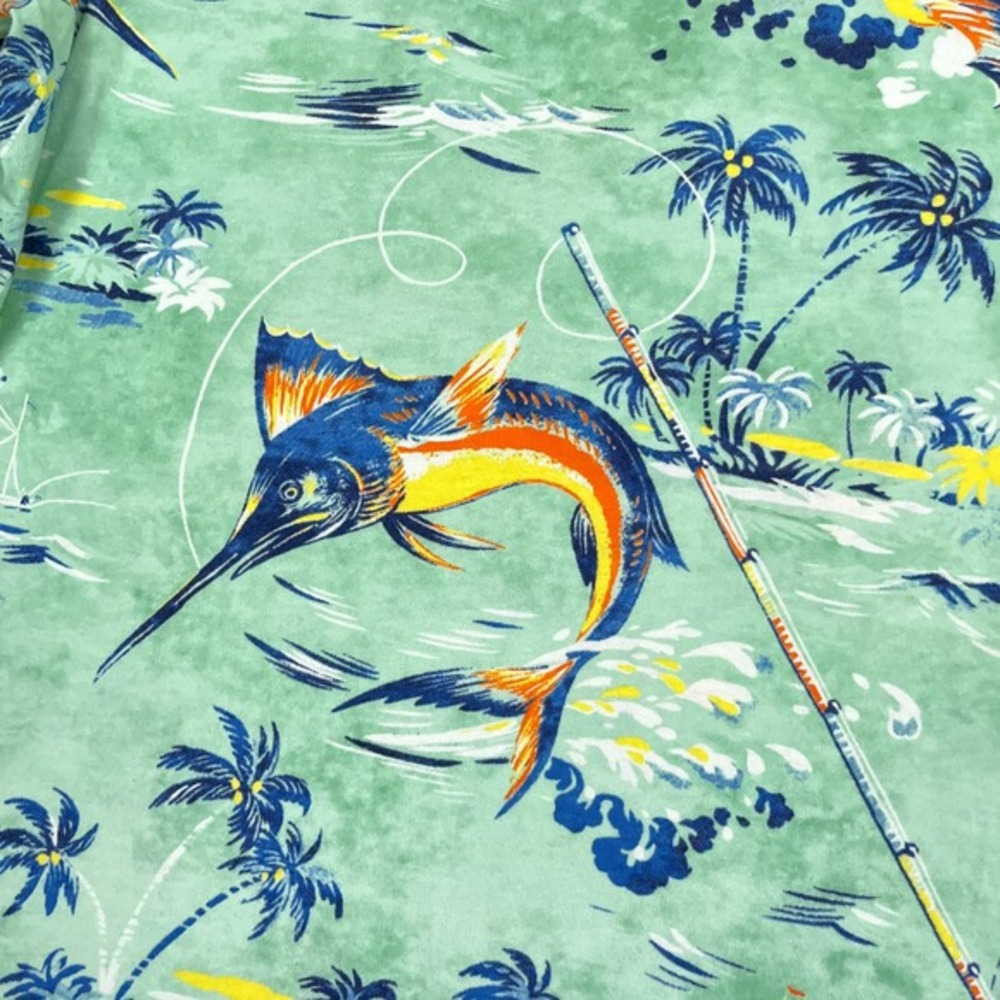 Polo Ralph Lauren Shirt Mens Medium Green Marlin Tropical‎ Fishing Short Sleeve - Picture 9 of 12